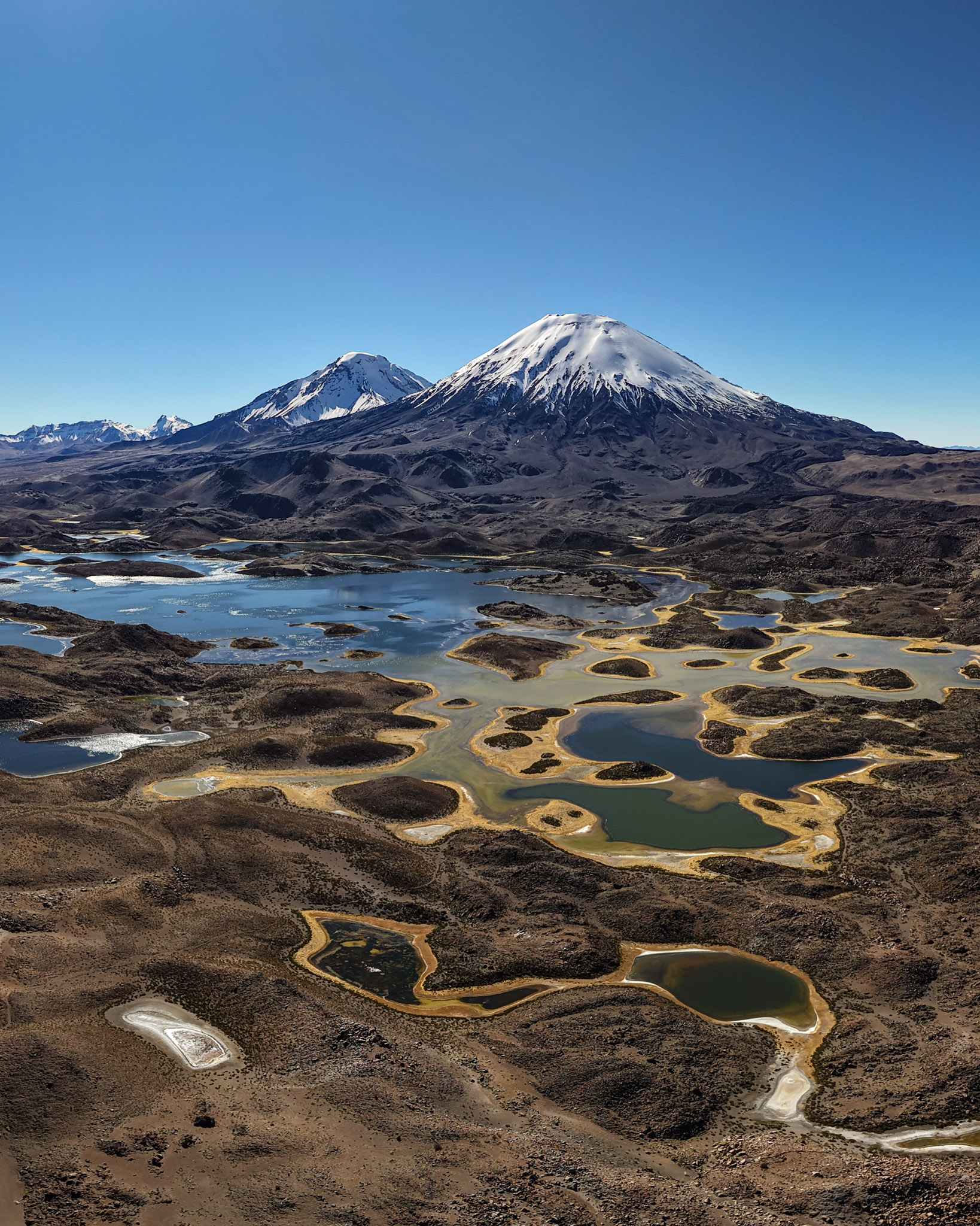 Panoramic view of the Cotacotani Lagoons in Lauca National Park, Chile