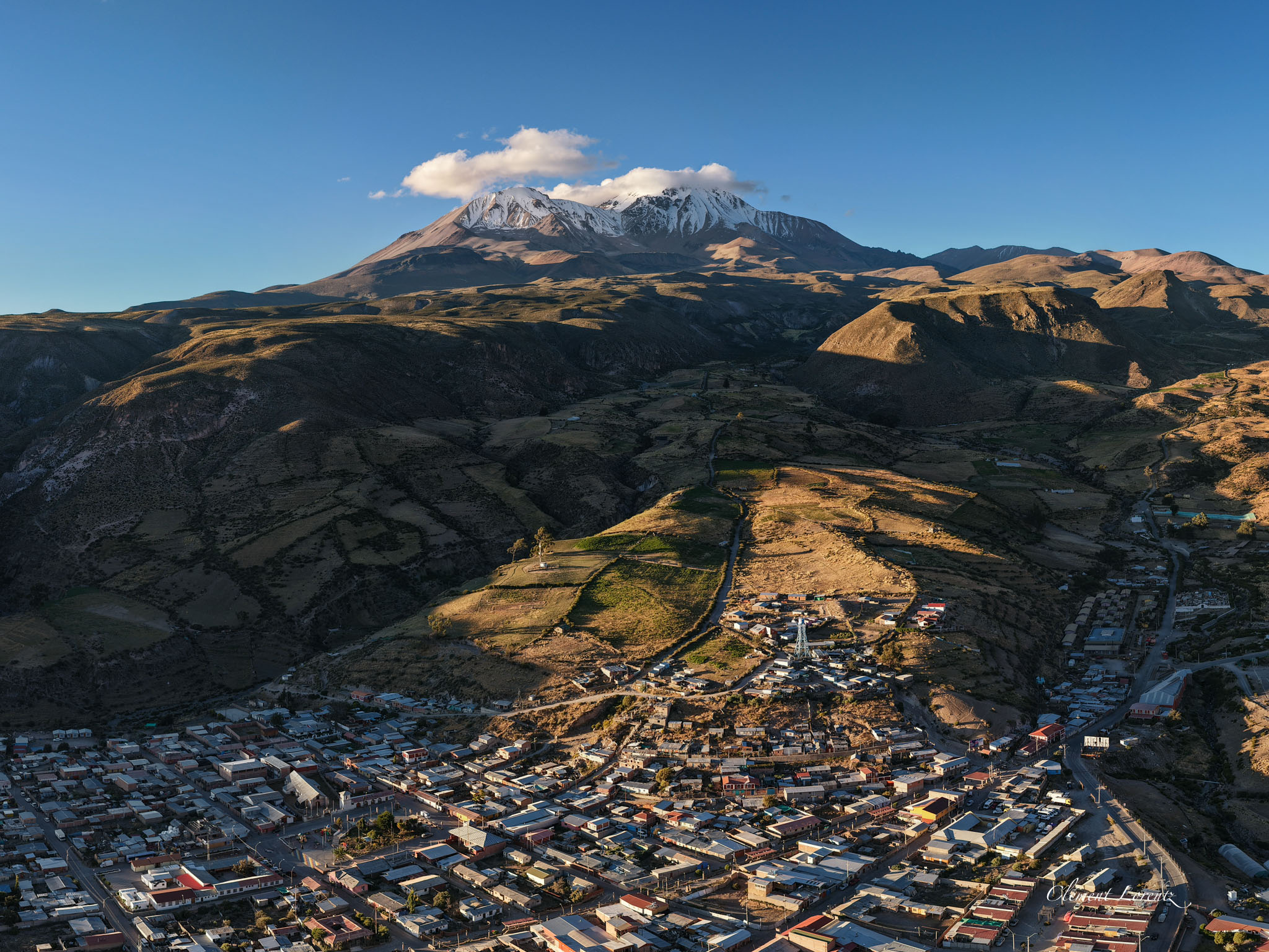 Drone view of the Nevados de Putre at sunset