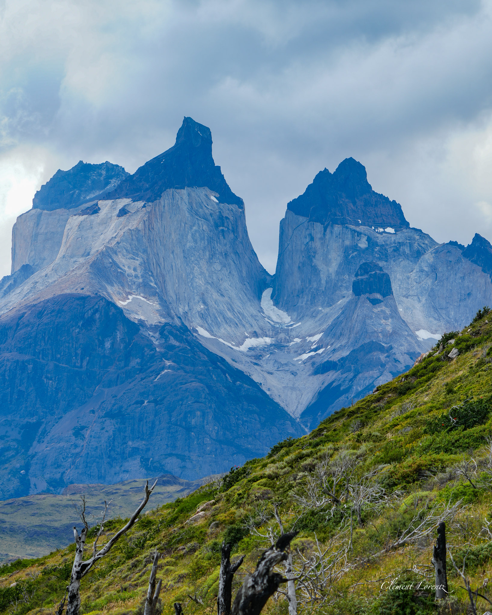 Los Cuernos peaks forming a heart shape in Torres del Paine National Park