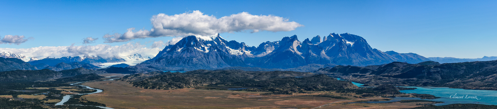 Aerial panorama of Torres del Paine National Park